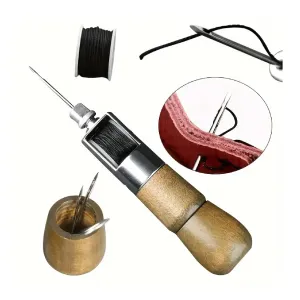 DIY Leather Sewing Awl Set Waxing Thread Hand Sewing Tools Repair Stitch Kit Leathercraft Stitch Awl Tool, Canvas Sewing Kit For Shoes, Bags, Belt, Leather, Canvas, Fabric, Repair Lock Stitch Set Speedy Stitcher Tool