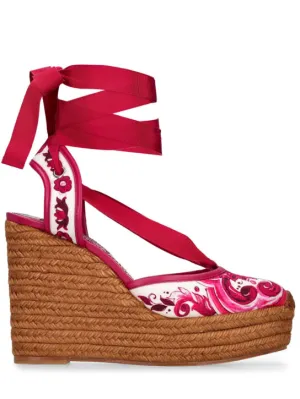 Dolce&amp;Gabbana   105mm Lola Maiolica print canvas wedges 