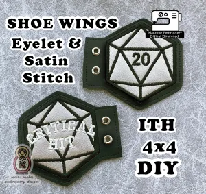 Dungeons Dragons ITH Shoe Wings RPG D20 Machine Embroidery Digital Download Design DIY Shoes 4x4 DnD Tabletop Cosplay Dice Critical Hit Role Pattern