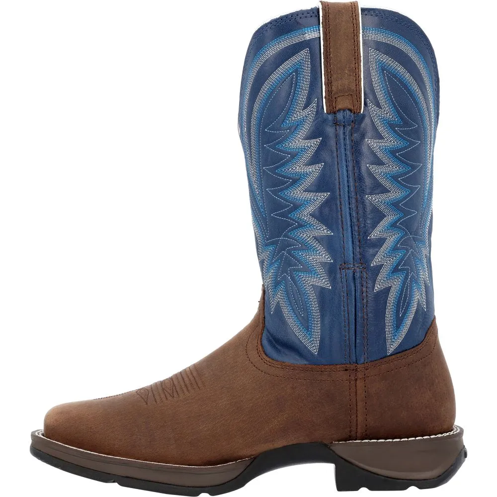 'Durango' Men's 12" Rebel Western Square Toe - Saddle Brown / Denim Blue