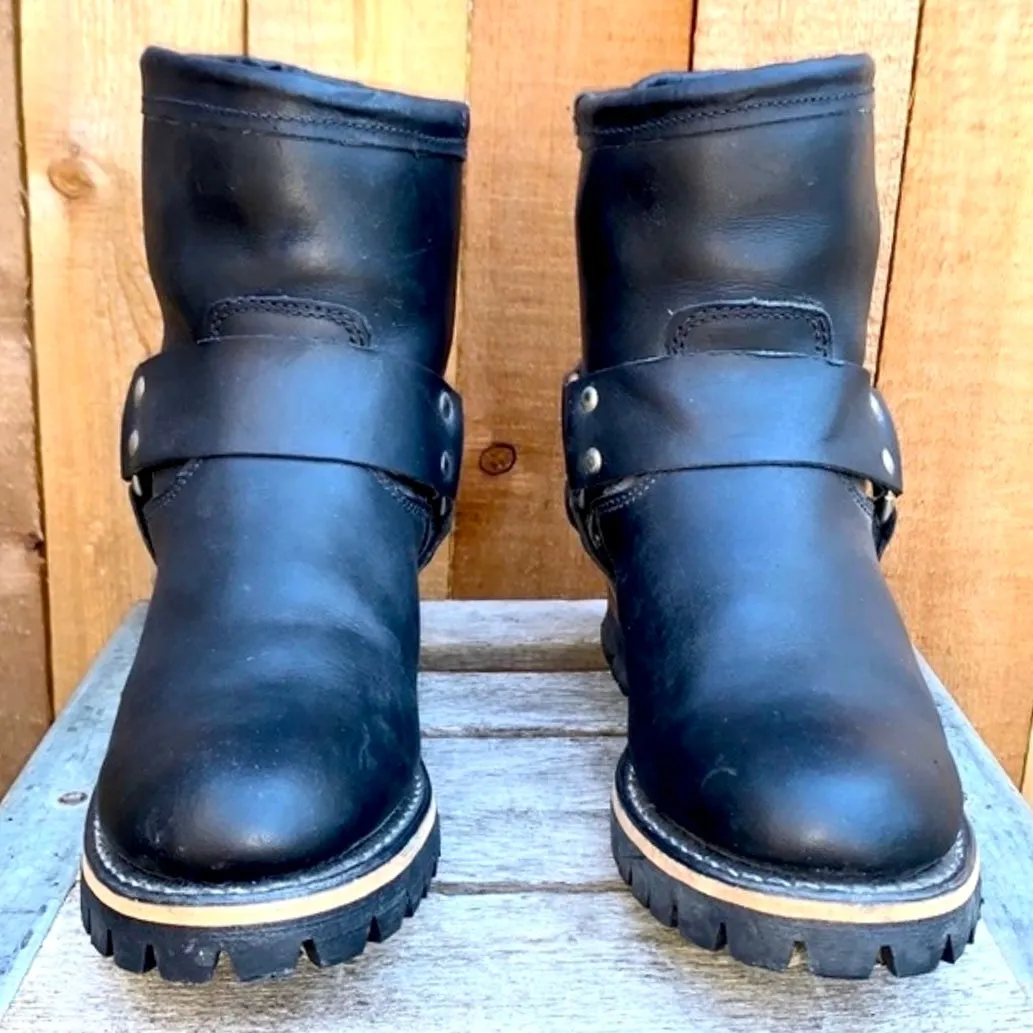 DURANGO Vintage Harness Chunky Lug Sole Black Biker Moto Ankle Bootie Boots