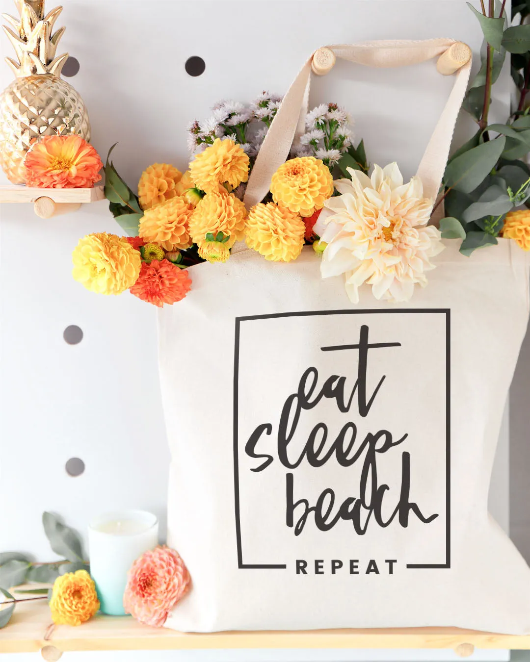 Eat, Sleep, Beach, Repeat Cotton Canvas Tote Bag by The Cotton & Canvas Co.