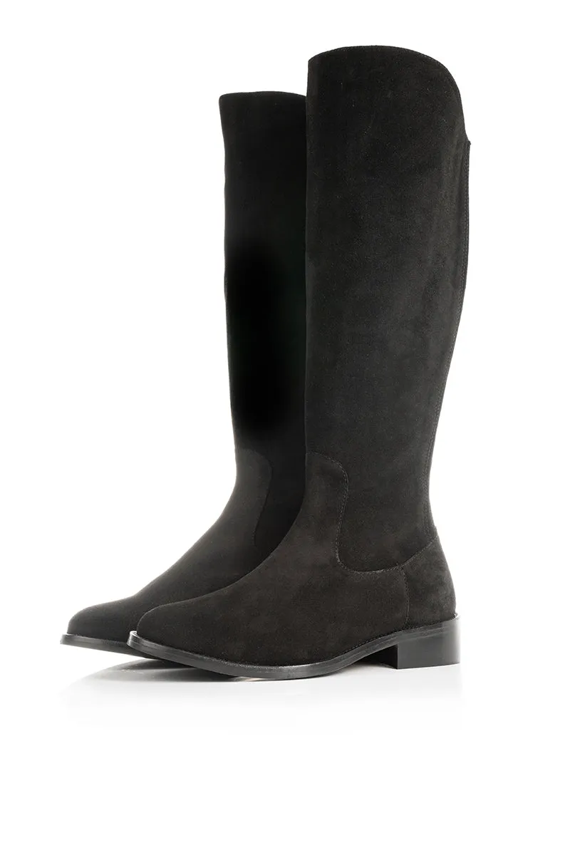 Eddie - Extra-Wide Fit Knee High Boots - Black Nubuck Suede