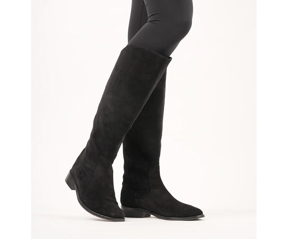 Eddie - Extra-Wide Fit Knee High Boots - Black Nubuck Suede