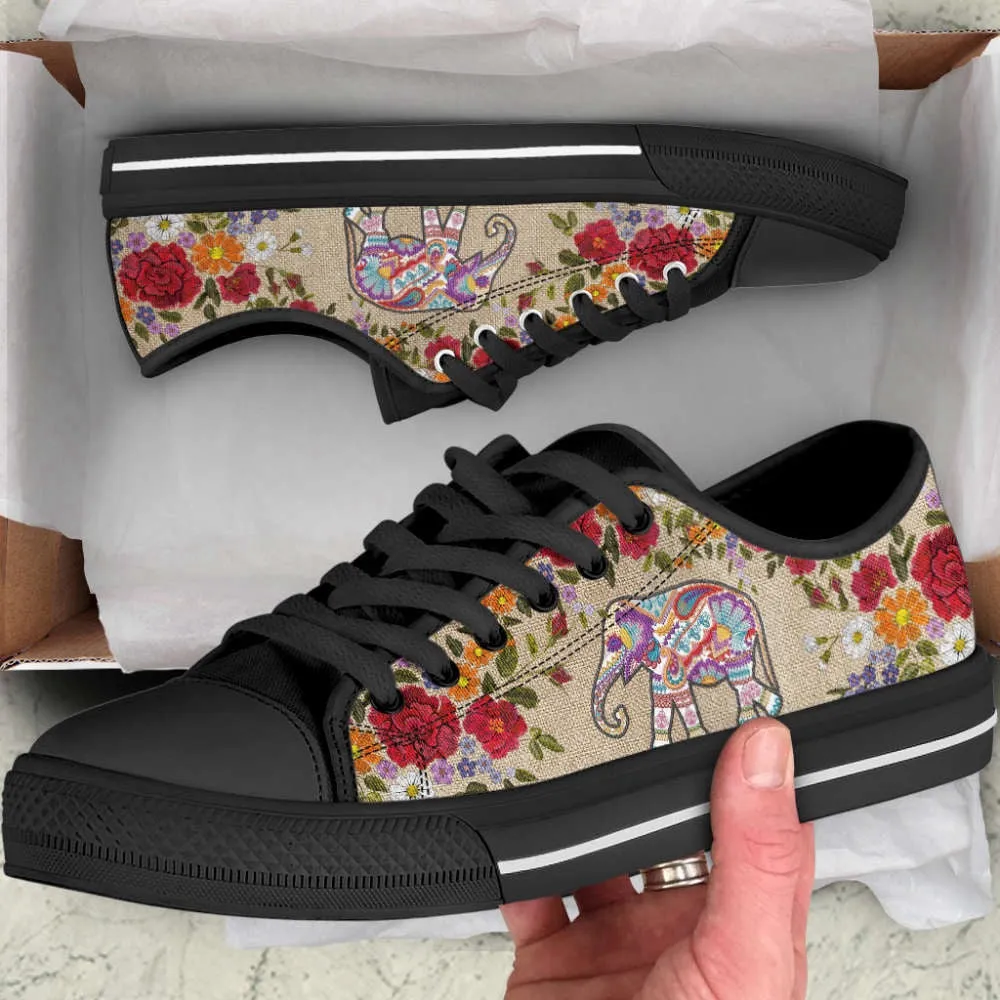 Elephant Embroidery Low Top Shoes Canvas Print Lowtop Casual Shoes Gift For Adults, Animal Print Canvas Shoes, Print On Canvas Shoes