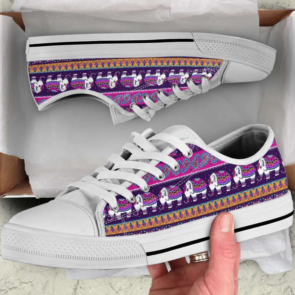 Elephant Tribal Paisley Low Top Canvas Print Shoes, Animal Print Canvas Shoes, Print On Canvas Shoes