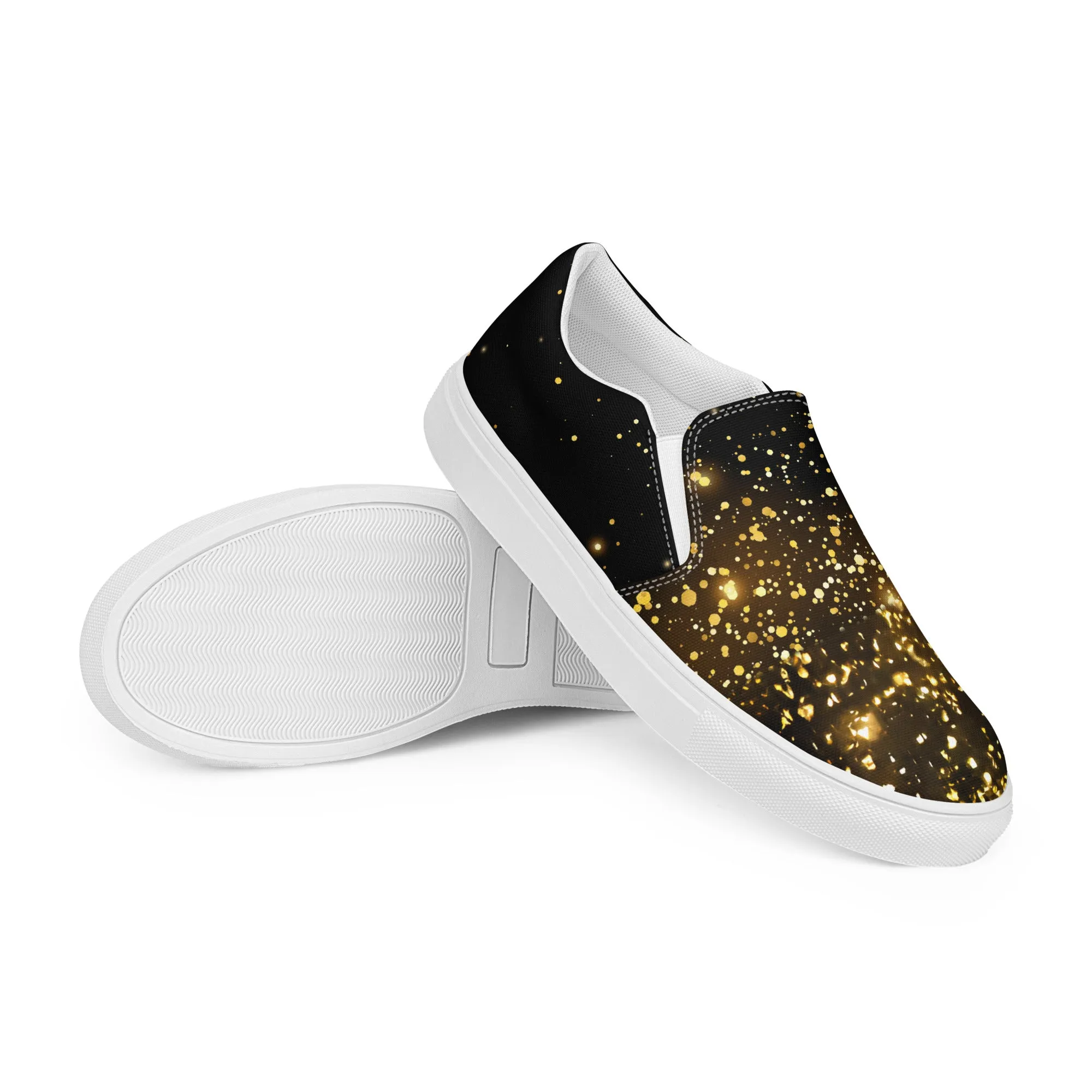 Elevate Your Look with Our Black & Gold Women’s Slip-On Shoes