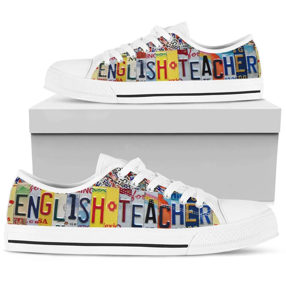 English Teacher License Plates Low Top Shoes, Teacher Shoes, Low Top Sneakers