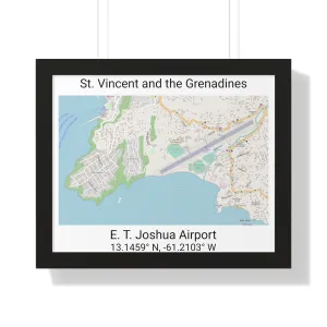 E.T. Joshua Airport St. Vincent and the Grenadines Map Framed Print Poster, City Map Print Poster, Framed Vertical Poster Framed Horizontal Poster