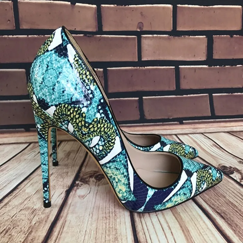 Exotic Chic Floral Croc-Effect Pointed Toe Pumps