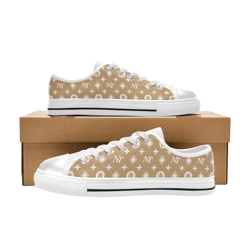 Fancy NT White on Brown Women's Classic Canvas Shoes