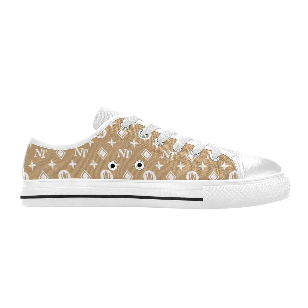 Fancy NT White on Brown Women's Classic Canvas Shoes