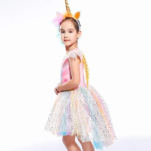 Fancydresswale Unicorn Dress with Wings,Headband Princess Costume Birthday Party Outfit Tutu