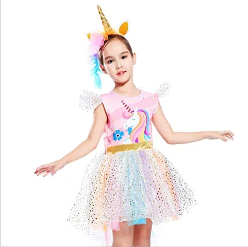 Fancydresswale Unicorn Dress with Wings,Headband Princess Costume Birthday Party Outfit Tutu