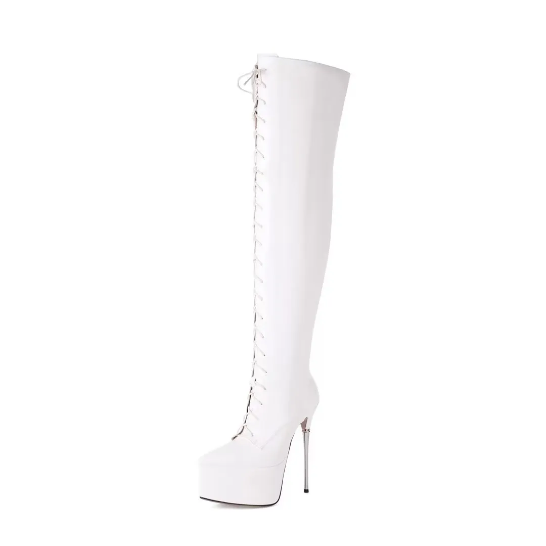 FemmeTower Smooth High-Heel Lace-Up Boots