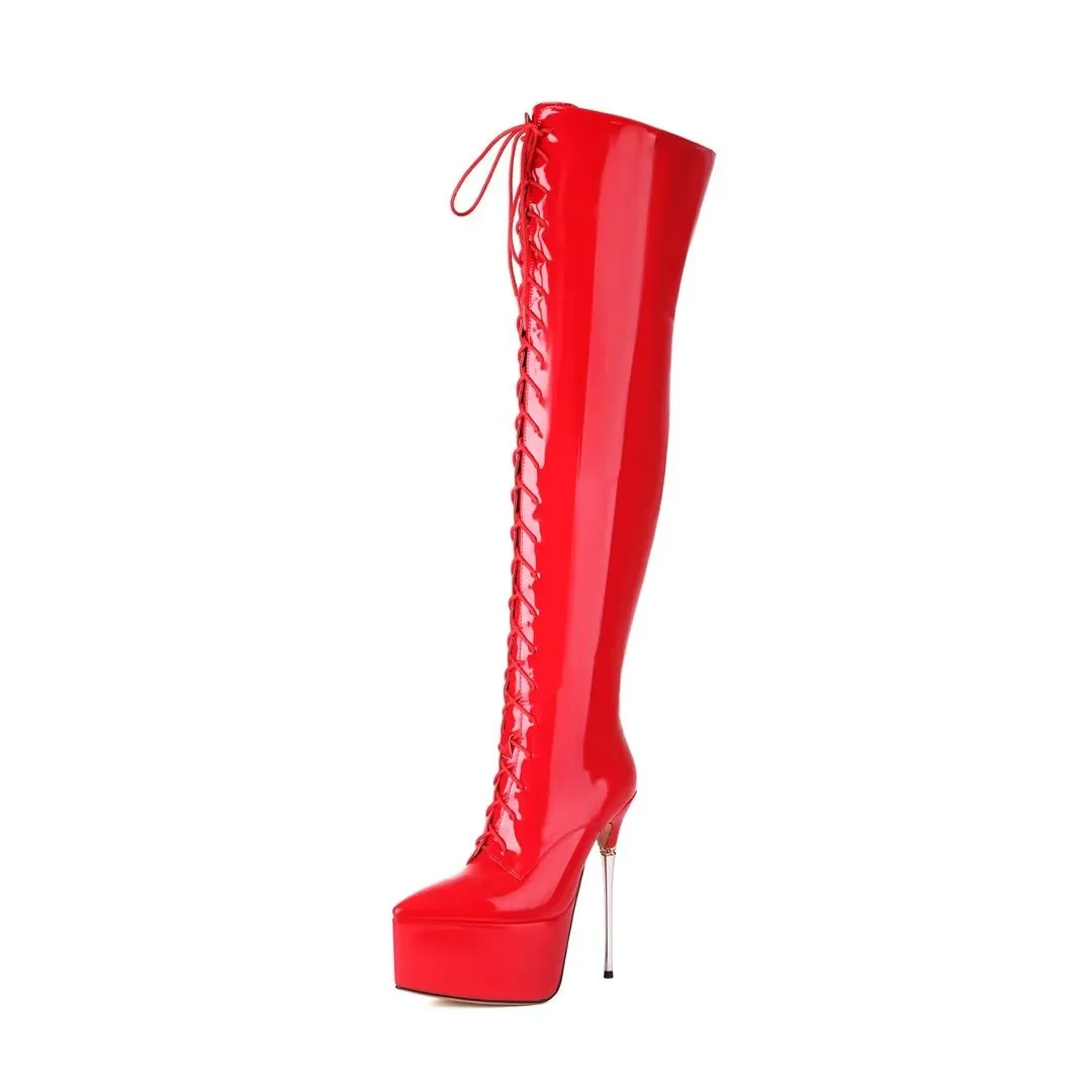 FemmeTower Smooth High-Heel Lace-Up Boots