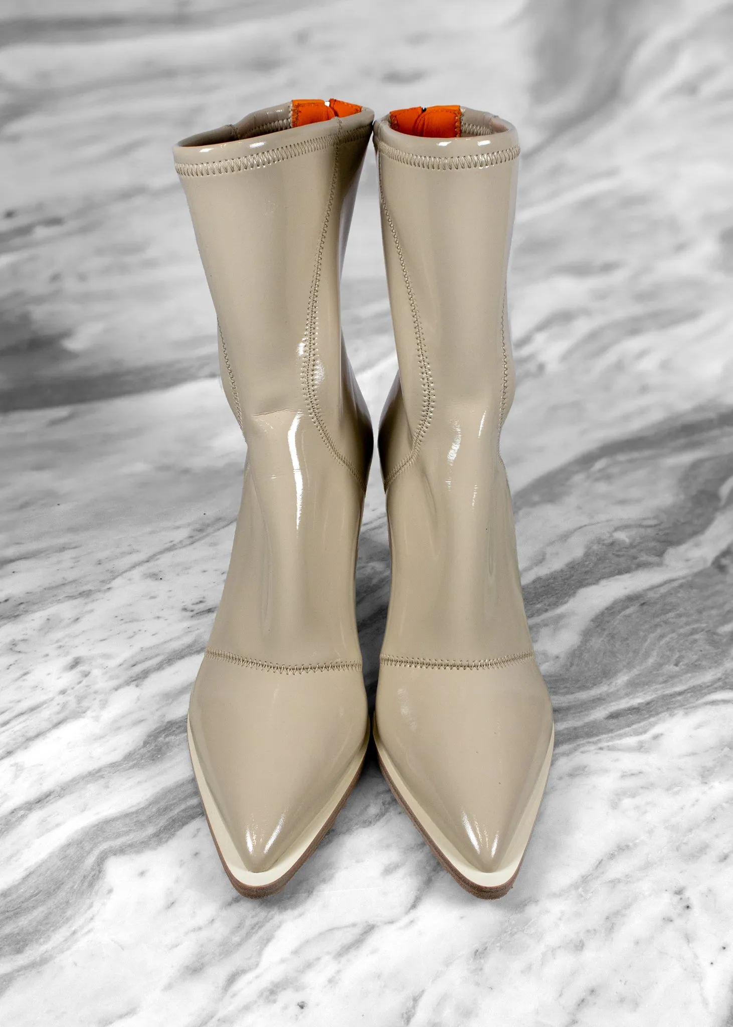 Fendi Beige Orange Patent Leather Ankle Boots