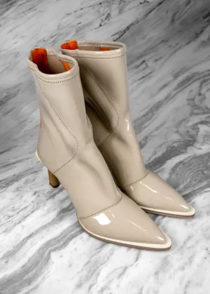 Fendi Beige Orange Patent Leather Ankle Boots