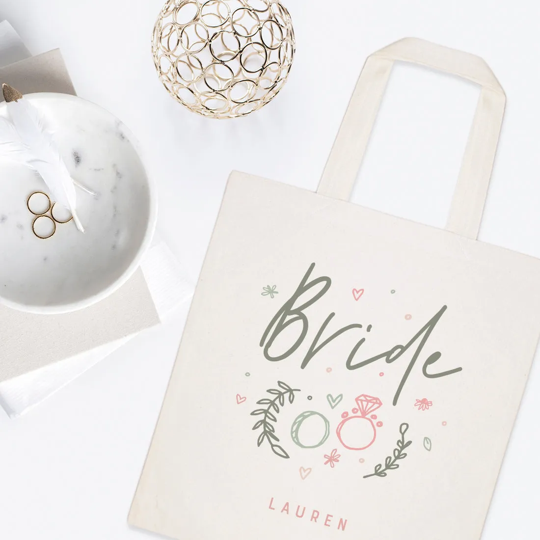 Floral Personalized Name Bride Wedding Cotton Canvas Tote Bag by The Cotton & Canvas Co.