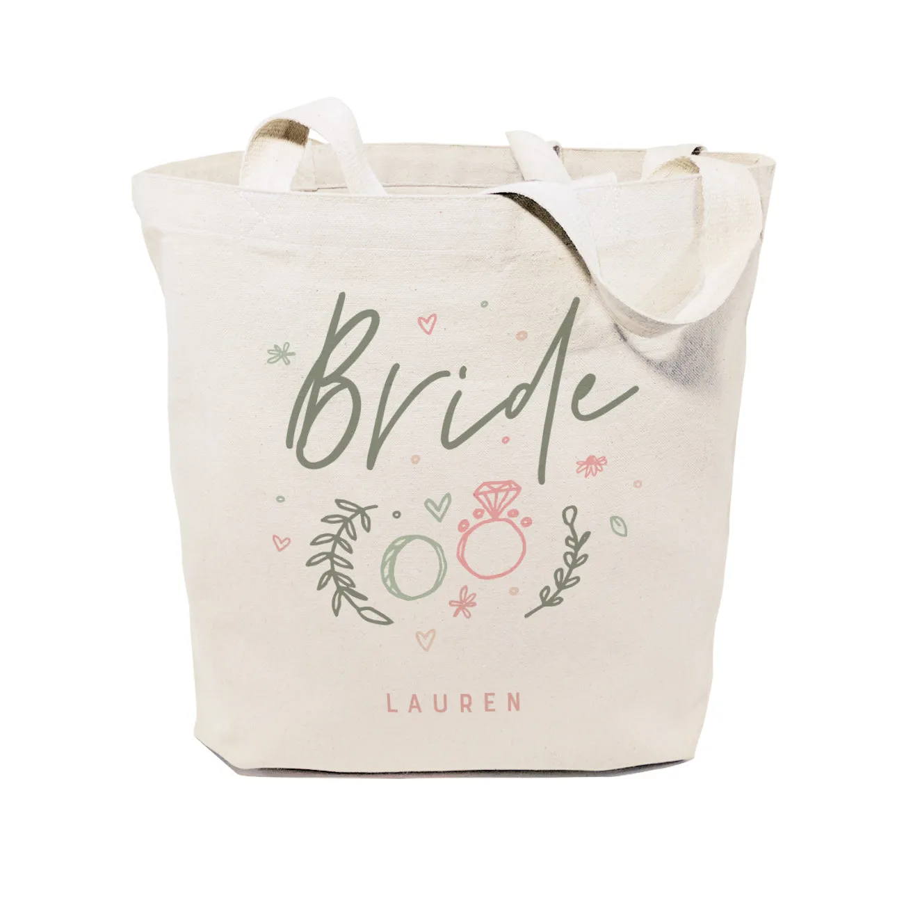 Floral Personalized Name Bride Wedding Cotton Canvas Tote Bag by The Cotton & Canvas Co.