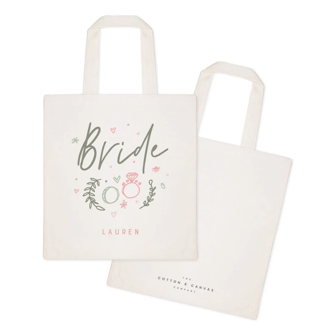 Floral Personalized Name Bride Wedding Cotton Canvas Tote Bag by The Cotton & Canvas Co.