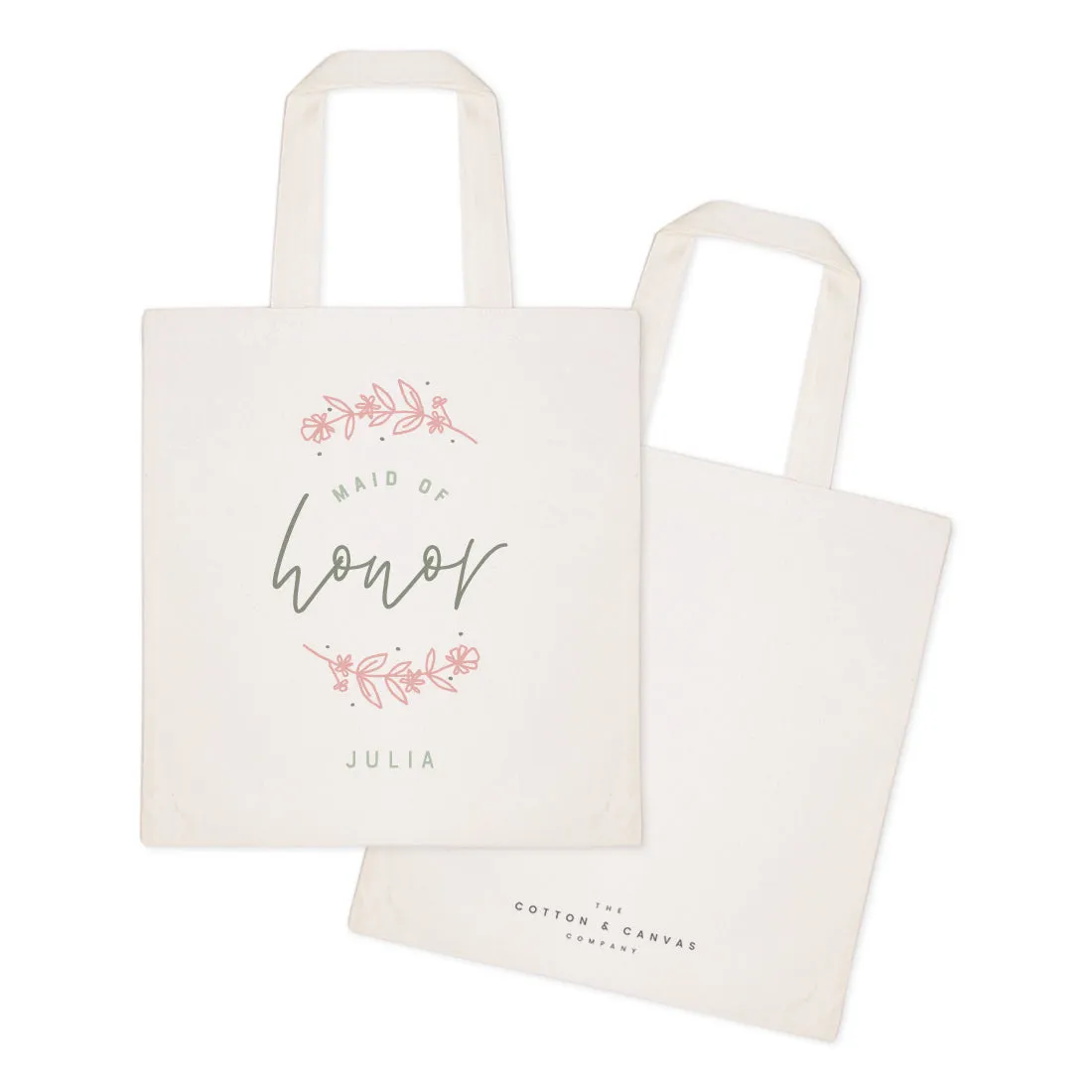 Floral Personalized Name Maid of Honor Wedding Cotton Canvas Tote Bag by The Cotton & Canvas Co.