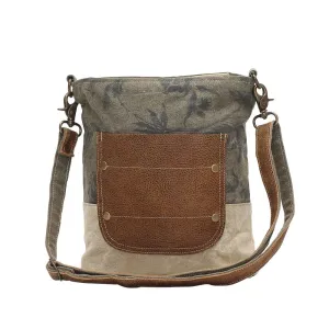 Floral Print Canvas Bag w/Leather Pocket