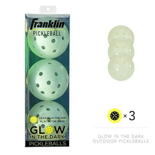 Franklin Sports Glow in The Dark Outdoor Pickleballs - Light Up Pickleball Balls for Nighttime Pickleball - Glow in The Dark Green Pickleball Balls - Charge in Indoor Light   Sunlight - 3 Pack