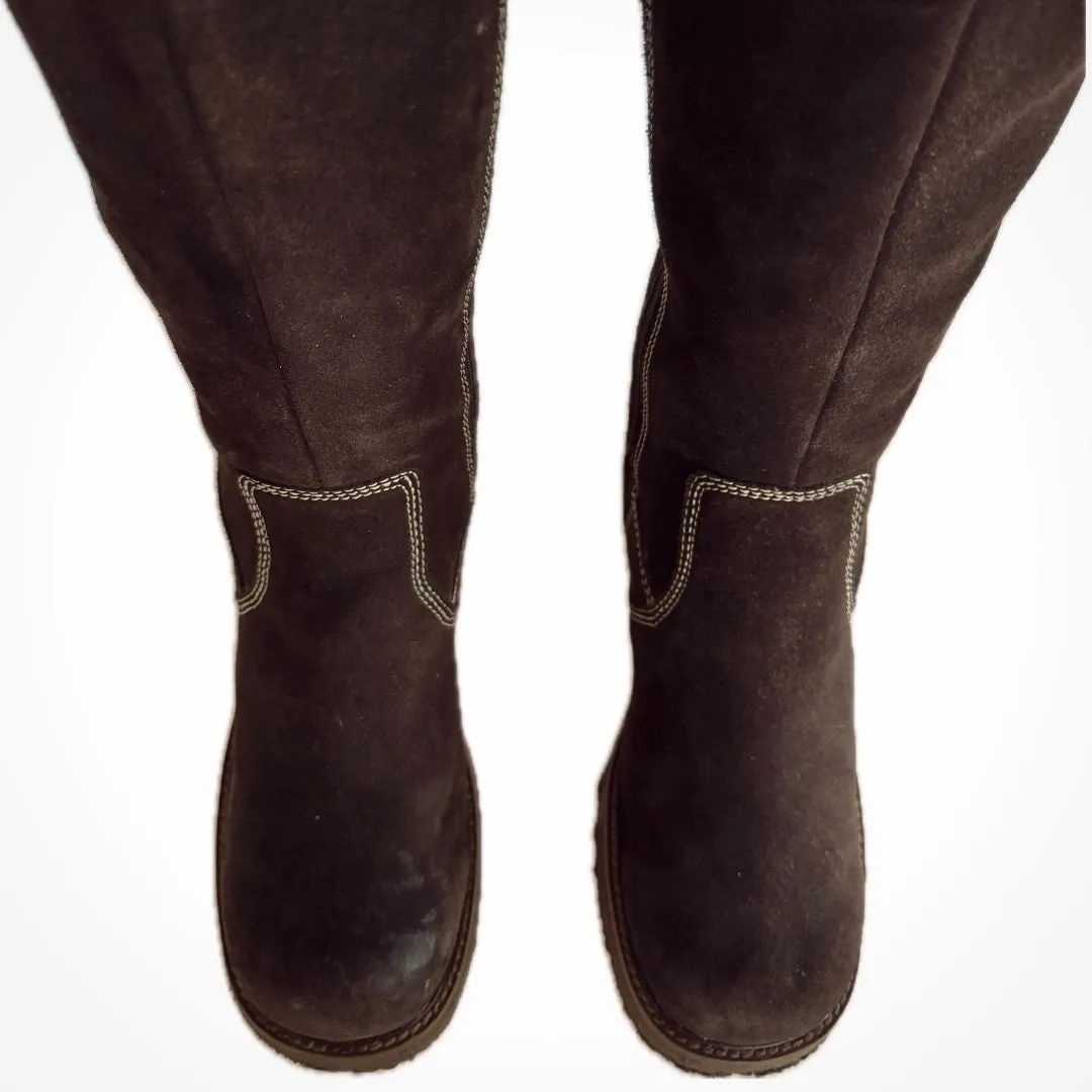 FRYE Vintage Rebel Y2K Platform Square Toe Brown Tall Knee High Boots