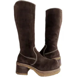 FRYE Vintage Rebel Y2K Platform Square Toe Brown Tall Knee High Boots