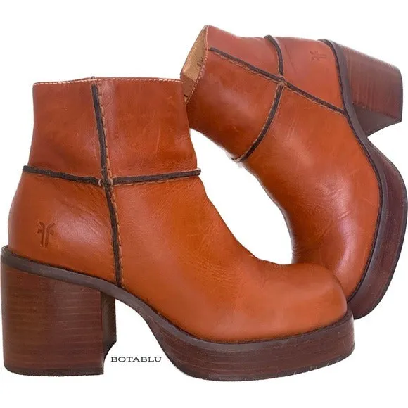 FRYE Vintage Y2K Villager Zip Platform Chunky Square Toe Ankle Bootie Boots