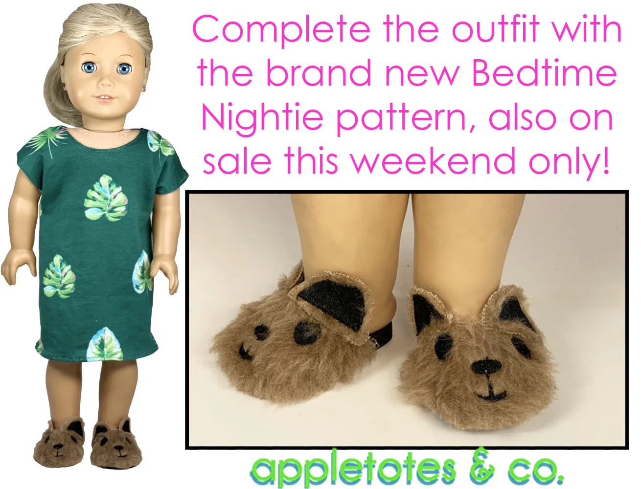 Fuzzy Animal Slippers ITH Embroidery Pattern for 18 Inch Dolls