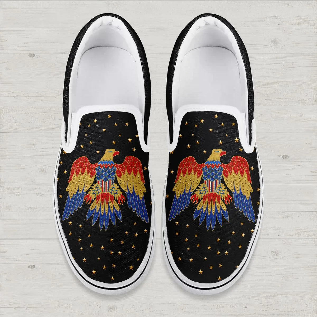 Gearhomie Elvis Eagle Black Slip On Shoes