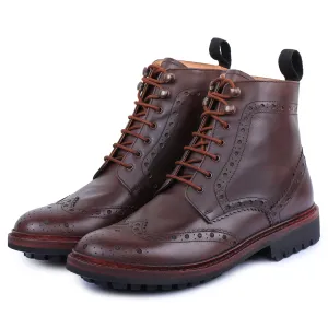 Goodyear Welted Wingtip Brogue lace Up Boots- Brown