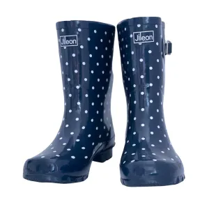 Half Height Navy Spot Rain Boots - Wide Foot and Ankle