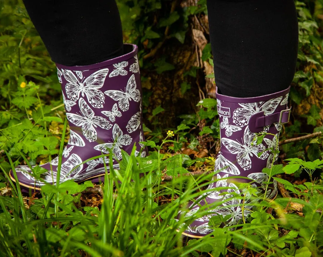 Half Height Rain Boots - Purple Butterflies - Wide in Foot & Ankle