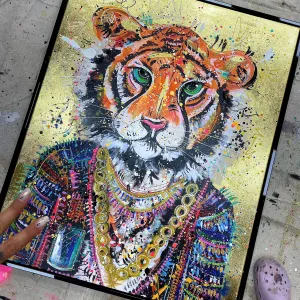 Hand Embellished Metallic Te Fiti the Tiger