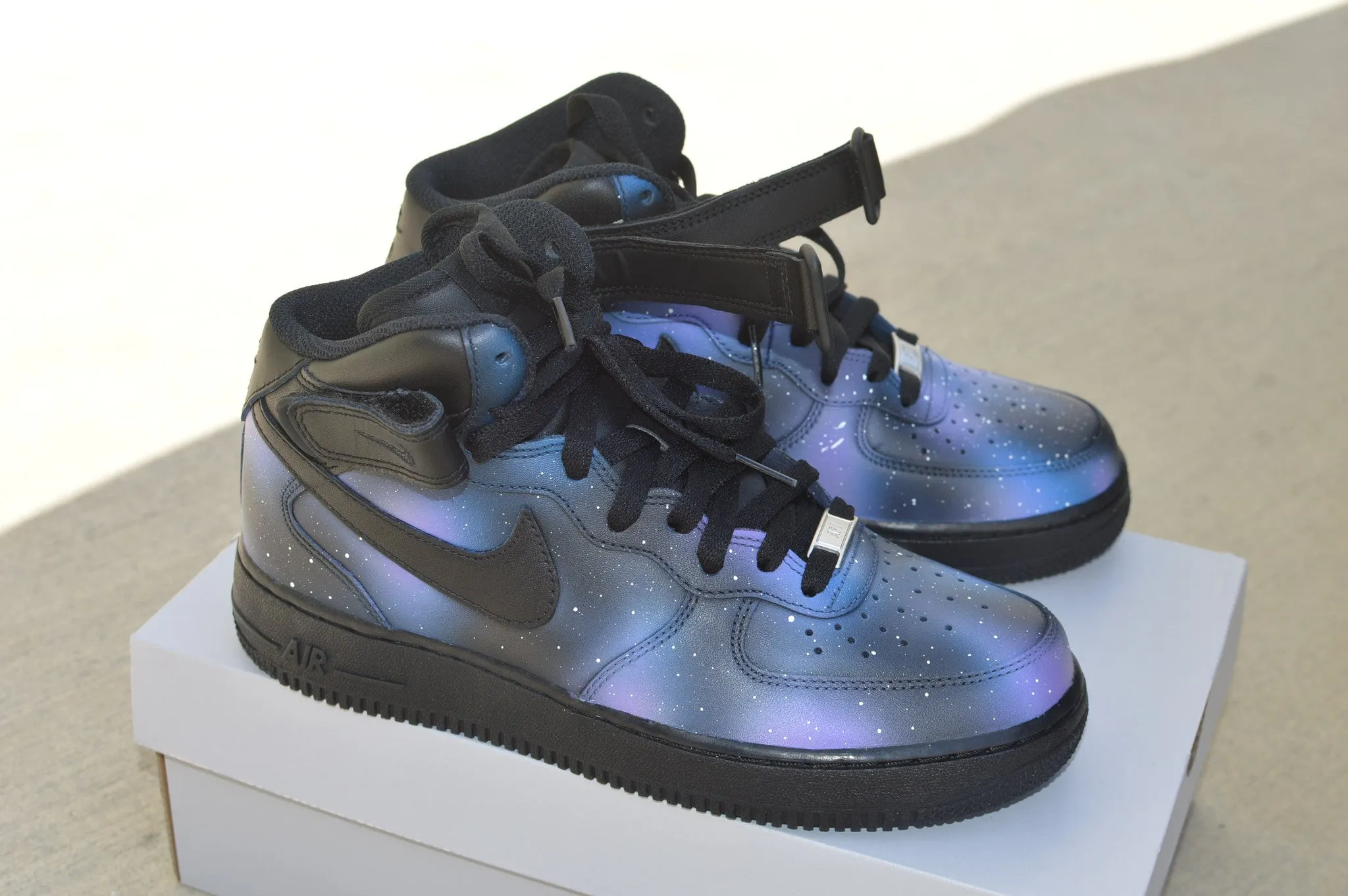 Hand Painted Nike AF1 Mid Galaxy Sneakers - Custom Galaxy Nike Air Force 1s