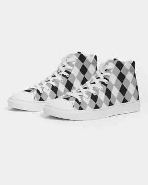 Harlequin Check Concrete Black & White Men's Hightop Canvas Shoes