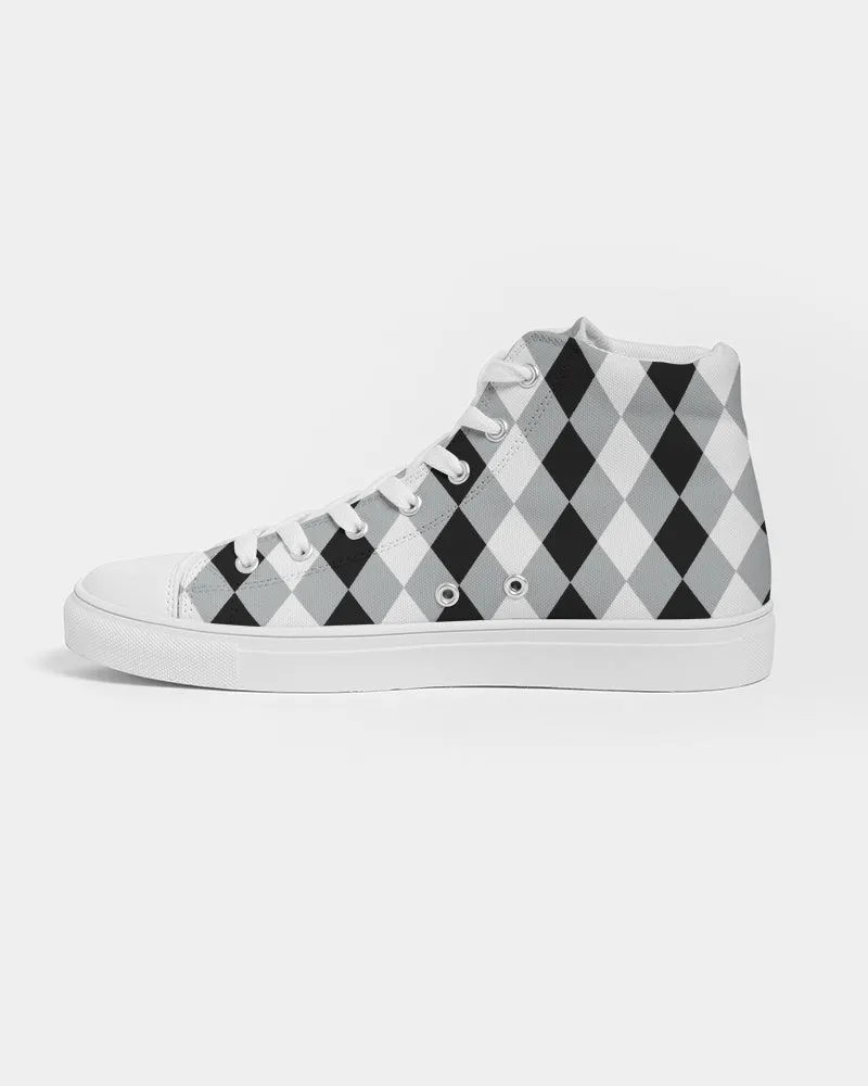 Harlequin Check Concrete Black & White Men's Hightop Canvas Shoes