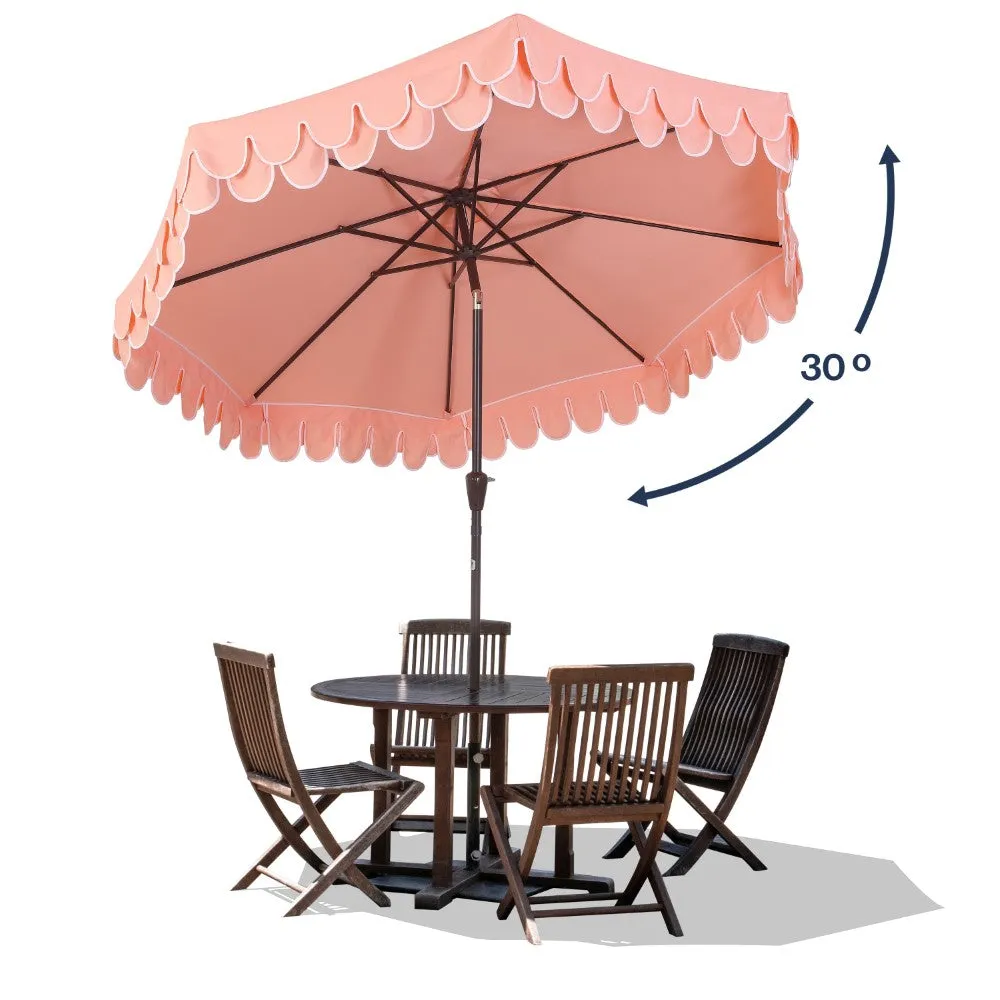 Hooli 9 ft. Classic MidCentury Scalloped Fringe Market Patio Umbrella