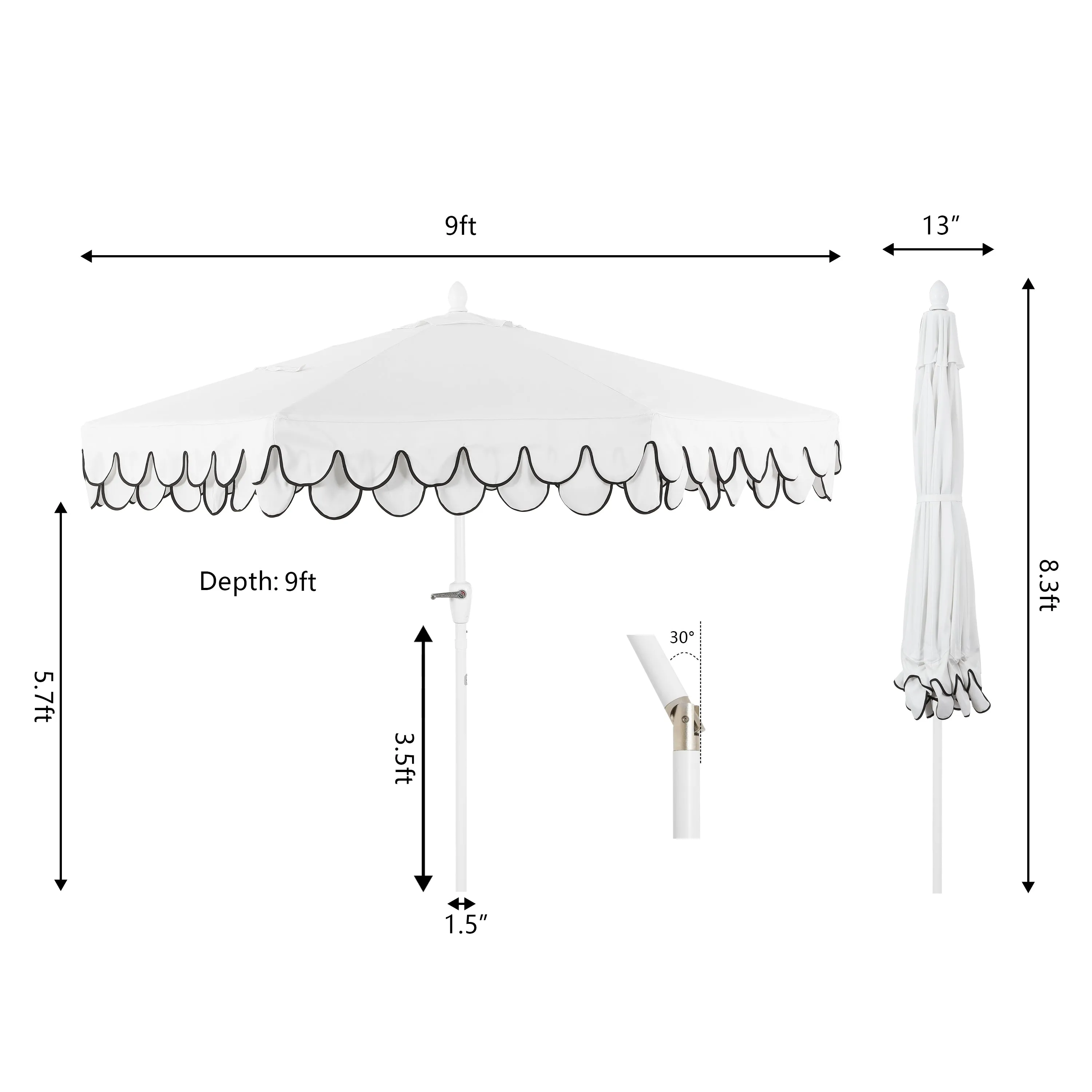 Hooli 9 ft. Classic MidCentury Scalloped Fringe Market Patio Umbrella