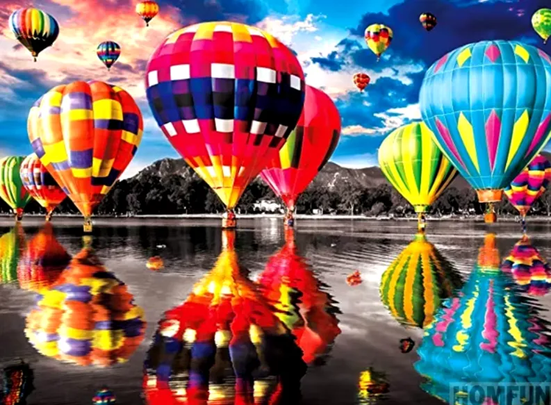 Hot Air Balloon Reflection - Scenic Diamond Painting, Full Square/Round Drill 5D Drills