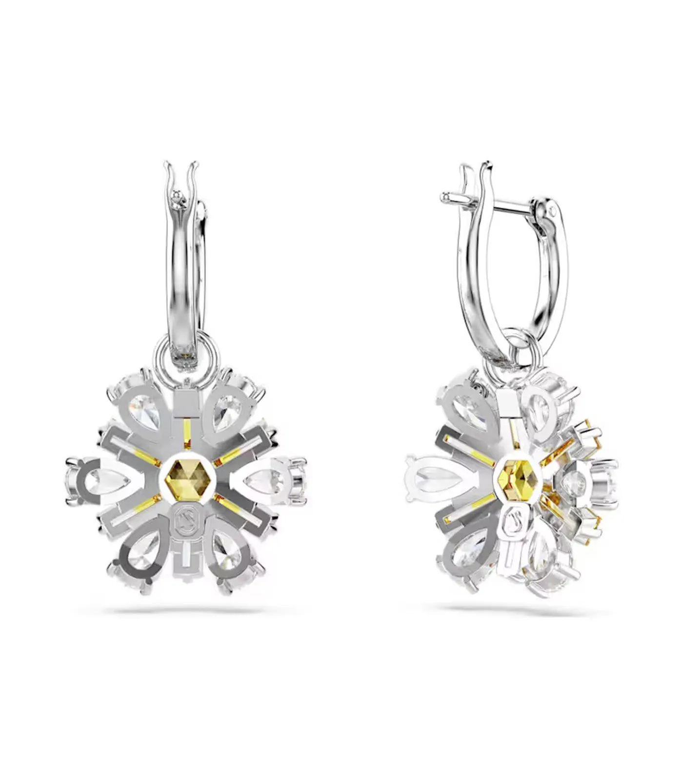 Idyllia Drop Earrings Flower, Yellow, Rhodium Plated Yellow