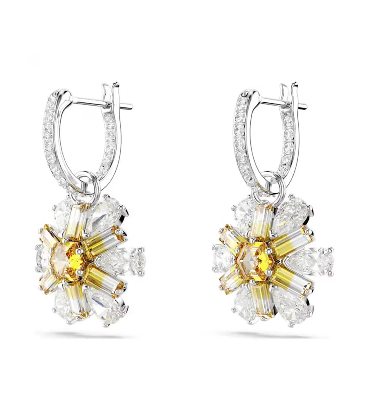 Idyllia Drop Earrings Flower, Yellow, Rhodium Plated Yellow