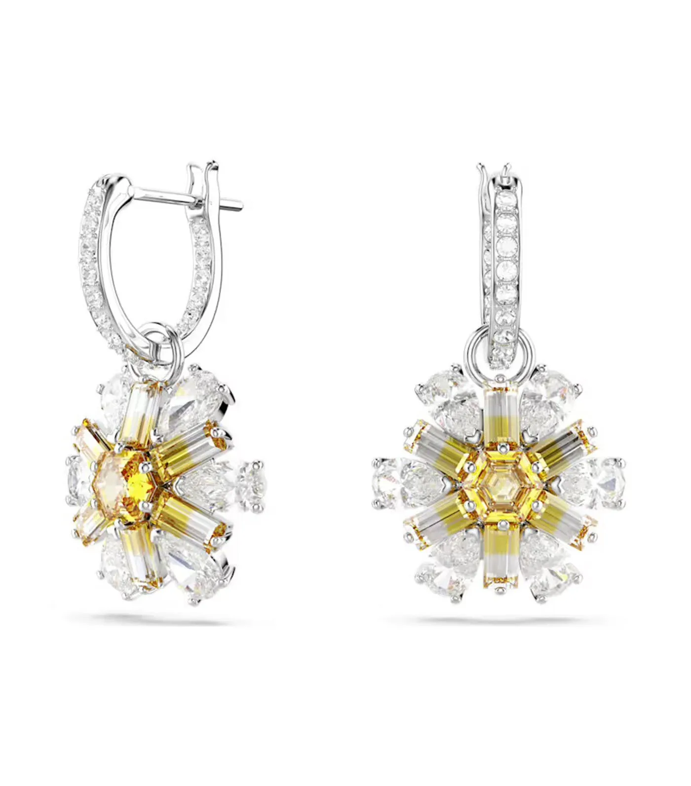 Idyllia Drop Earrings Flower, Yellow, Rhodium Plated Yellow