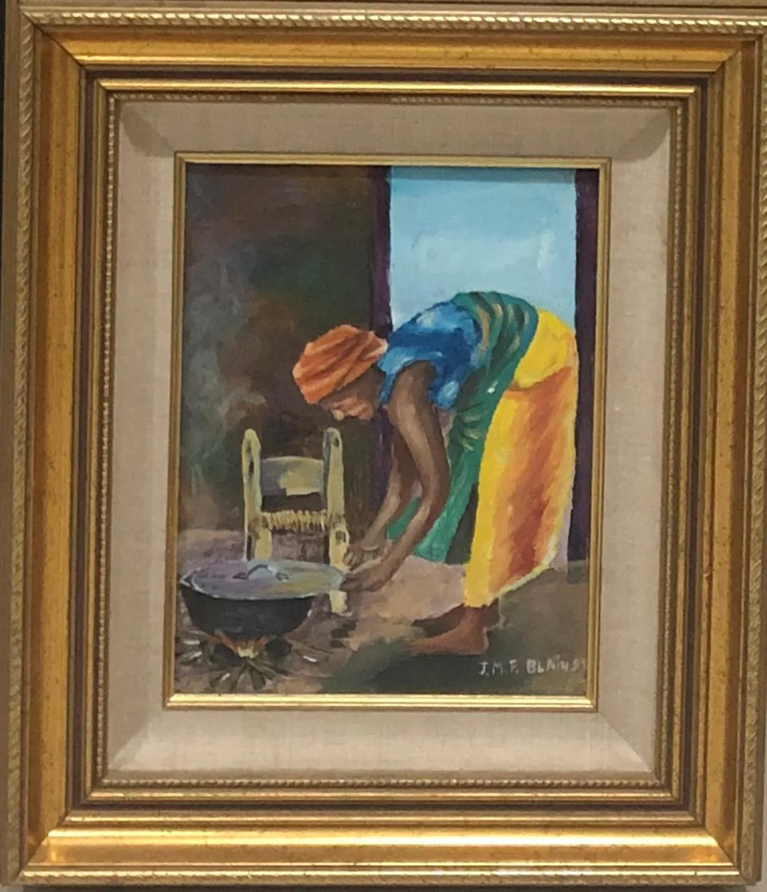 J.M.F Blain 10"x8" The Cook 1993 Acrylic on Canvas Framed #1FC