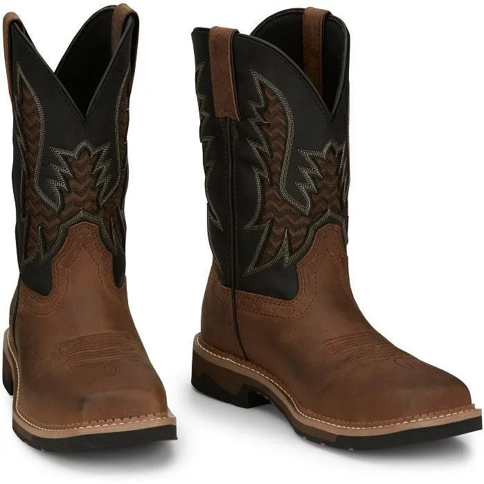 Justin Men's Bolt 11" Square Toe Western Work Boot - Brown - SE4112