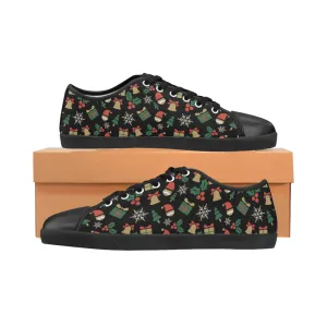 Kid's Christmas Elements Print Canvas Low Top Shoes (Black)