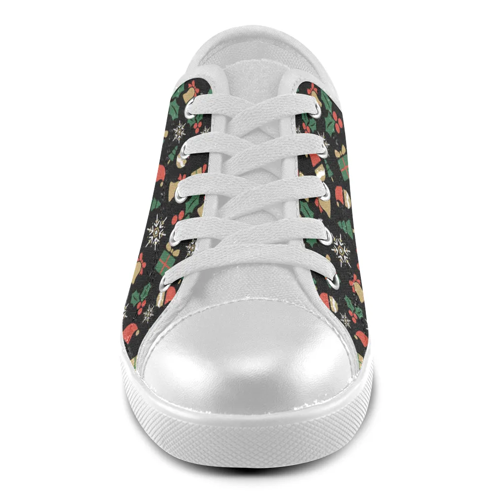 Kid's Christmas Elements Print Canvas Low Top Shoes (White)